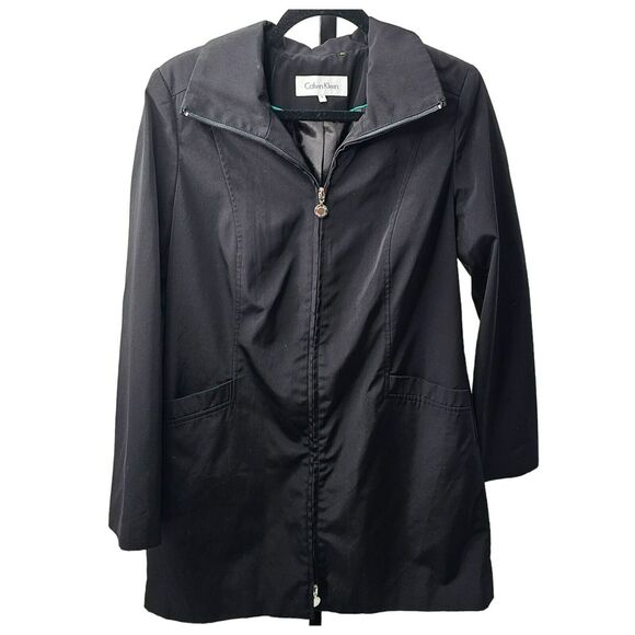 Calvin Klein Coat Womens Small Black Trench Windbreaker - Picture 3 of 7